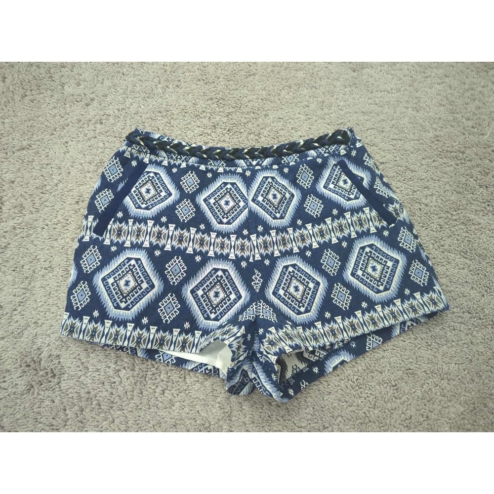 Endless Rose Shorts Womens Medium Blue Geometric Tribal Print Braided High Rise